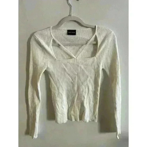MIOU MUSE Ribbed‎ Long Sleeve Top -white - Size Small - Picture 1 of 5